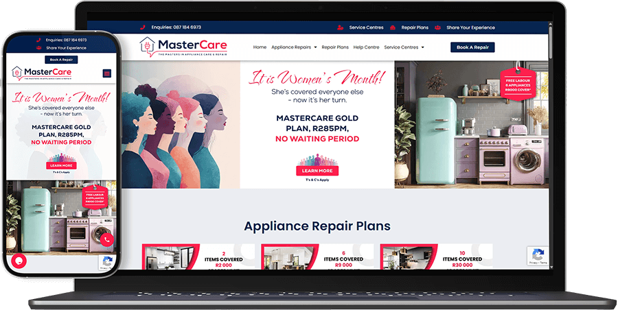 Mastercare website built by BaseCloud in a mockup