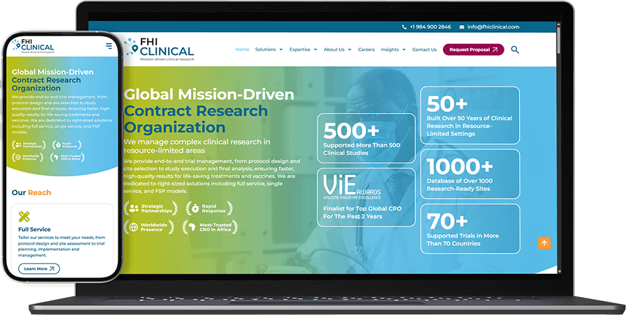 FHI Clinical website built by BaseCloud in a mockup
