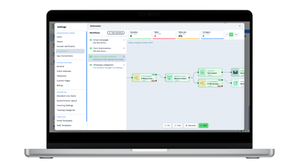 An automation workflow in BaseCloud CRM
